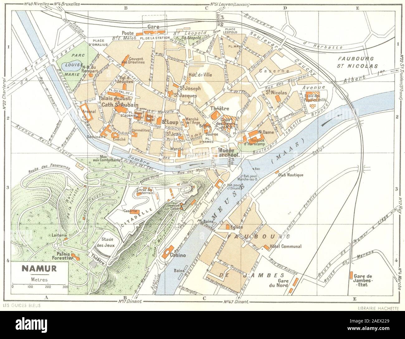 La Belgique. Namur 1950 old vintage map plan graphique Banque D'Images