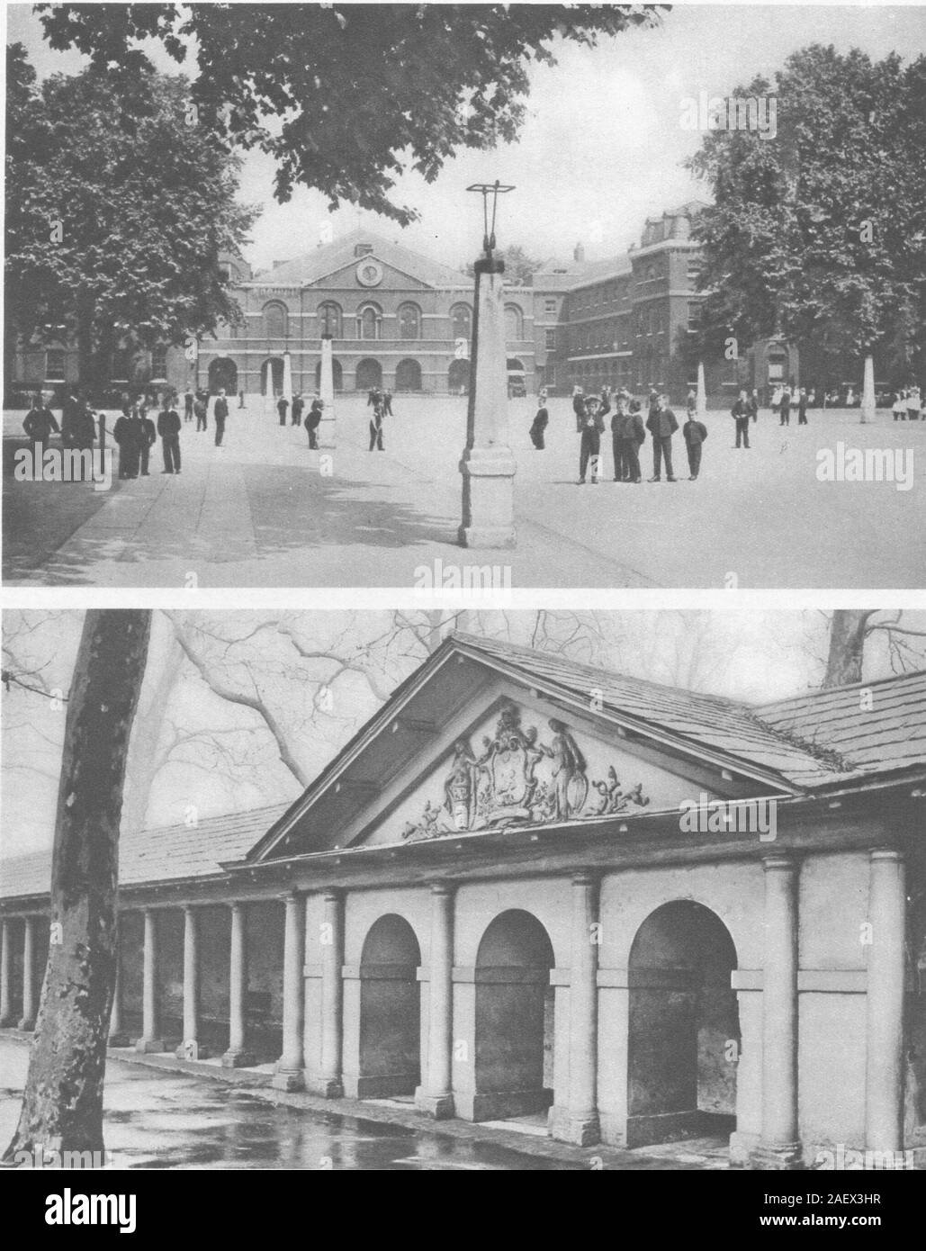 Londres. Courtyard & armoiries conçues Hogarth à Hôpital Foundling 1926 Banque D'Images