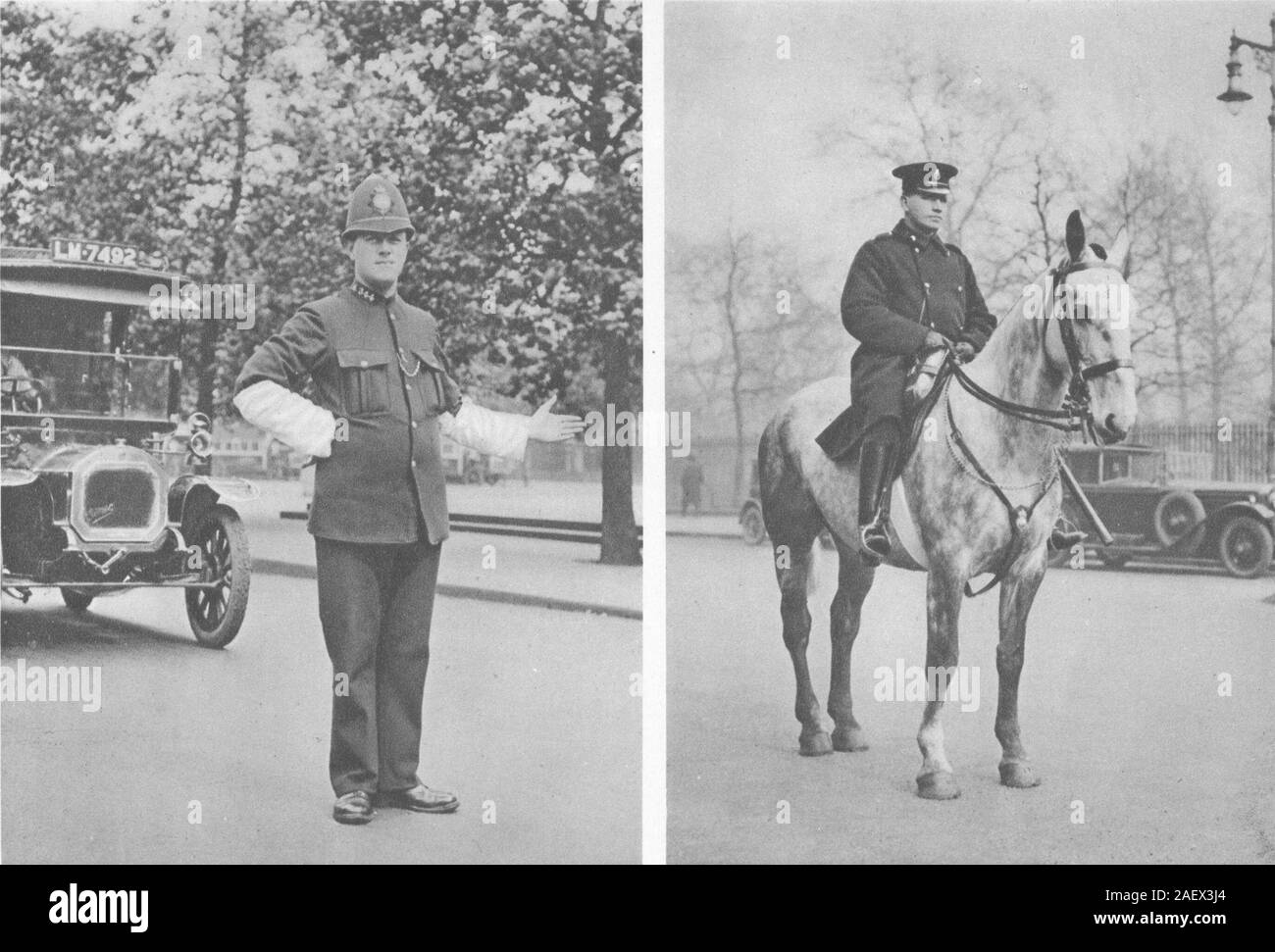 Londres. La force de police de Londres travail quotidien Hyde Park corner Piccadilly. 1926 chevaux Banque D'Images
