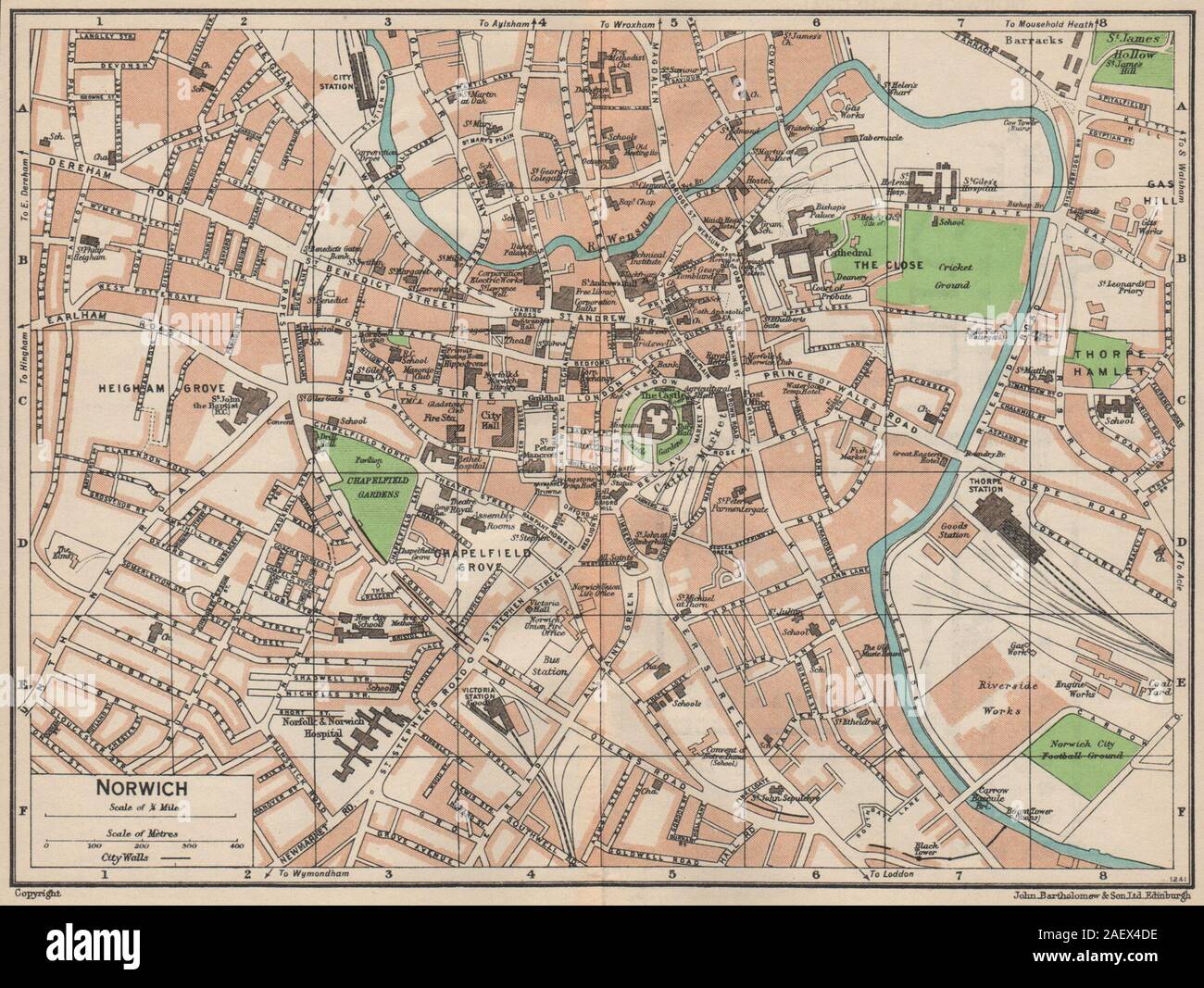 NORWICH. Plan Plan de la ville ville vintage. 1950 Norfolk old vintage chart Banque D'Images