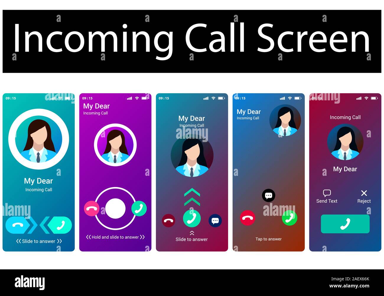 interface utilisateur de l'écran d'appel définie Illustration de Vecteur