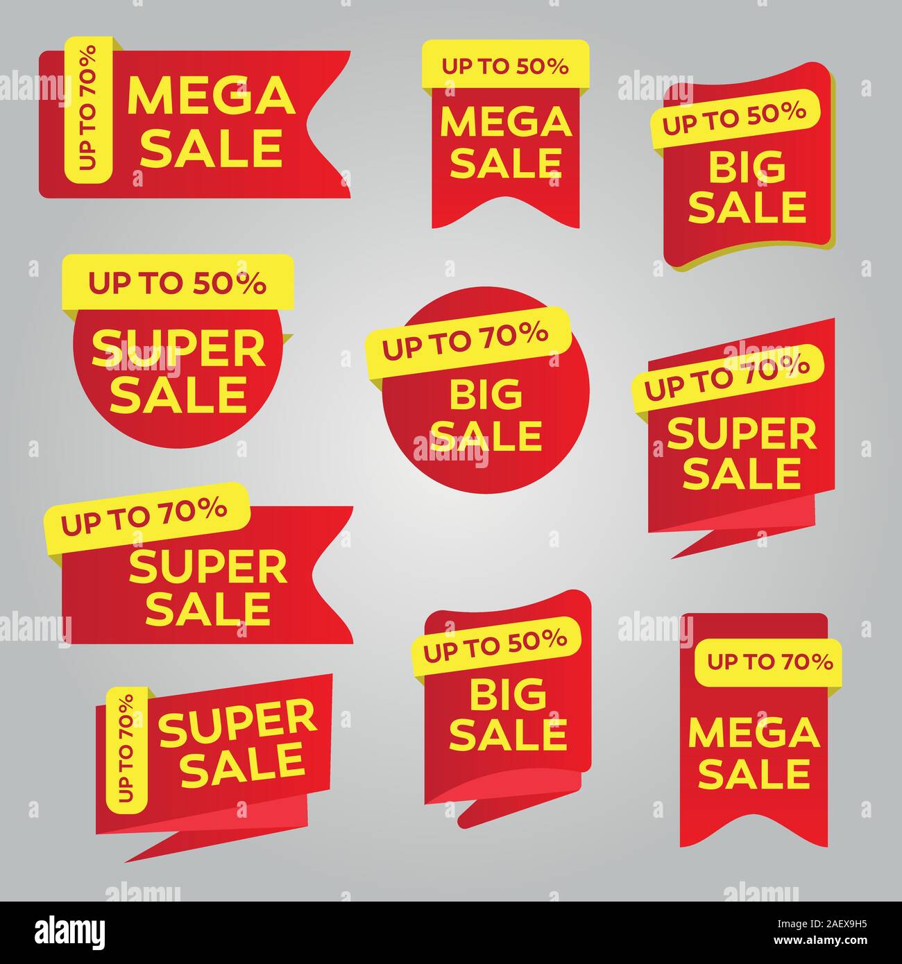 Le rouge et jaune Shopping tags set . Vente autocollants set. Illustration de Vecteur
