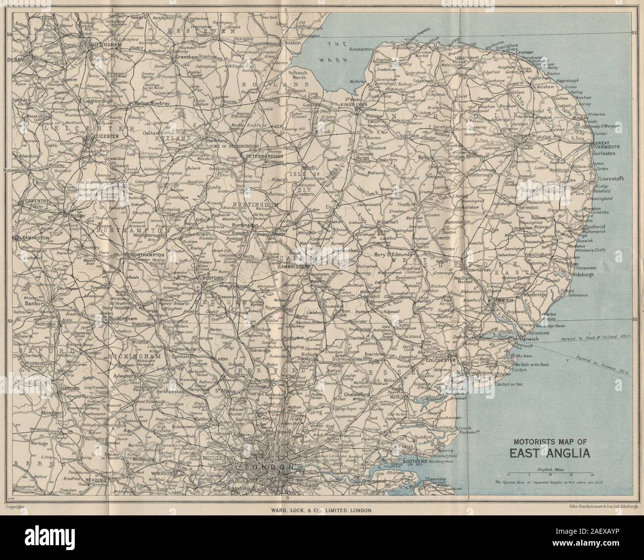 CAMBRIDGE ET D'EAST ANGLIA CARTE DES AUTOMOBILISTES. Le Cambridgeshire. WARD LOCK 1950 Banque D'Images