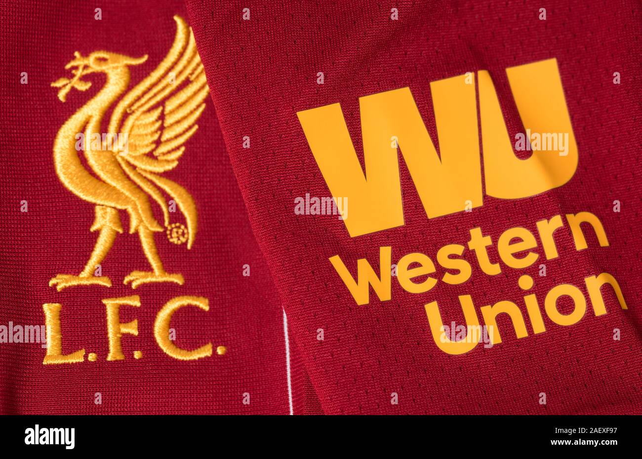 Close up of Liverpool FC 2019-2020 kit. Banque D'Images