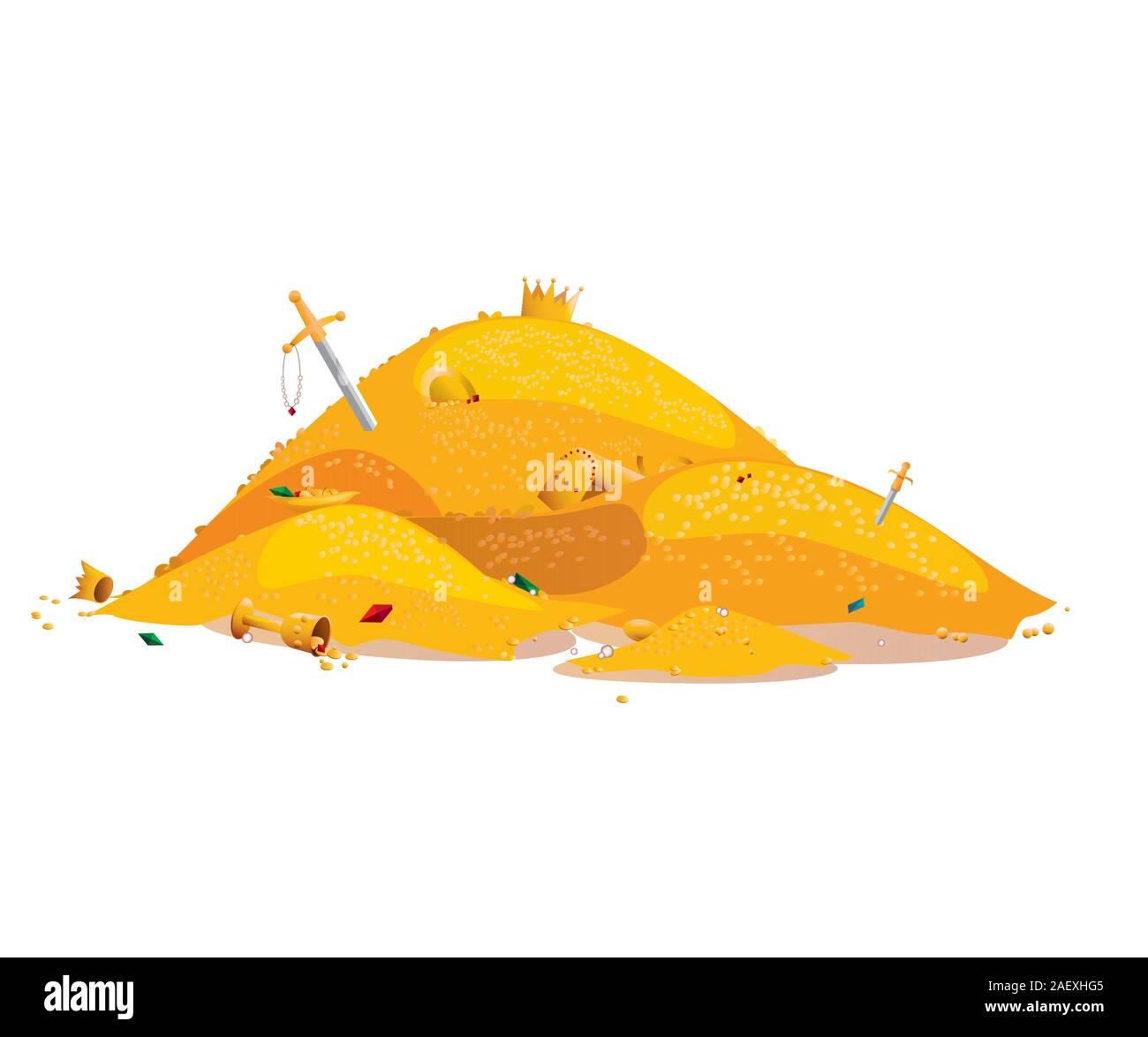 Pile de pièces d'or et de pierres précieuses isolé sur fond blanc Illustration de Vecteur