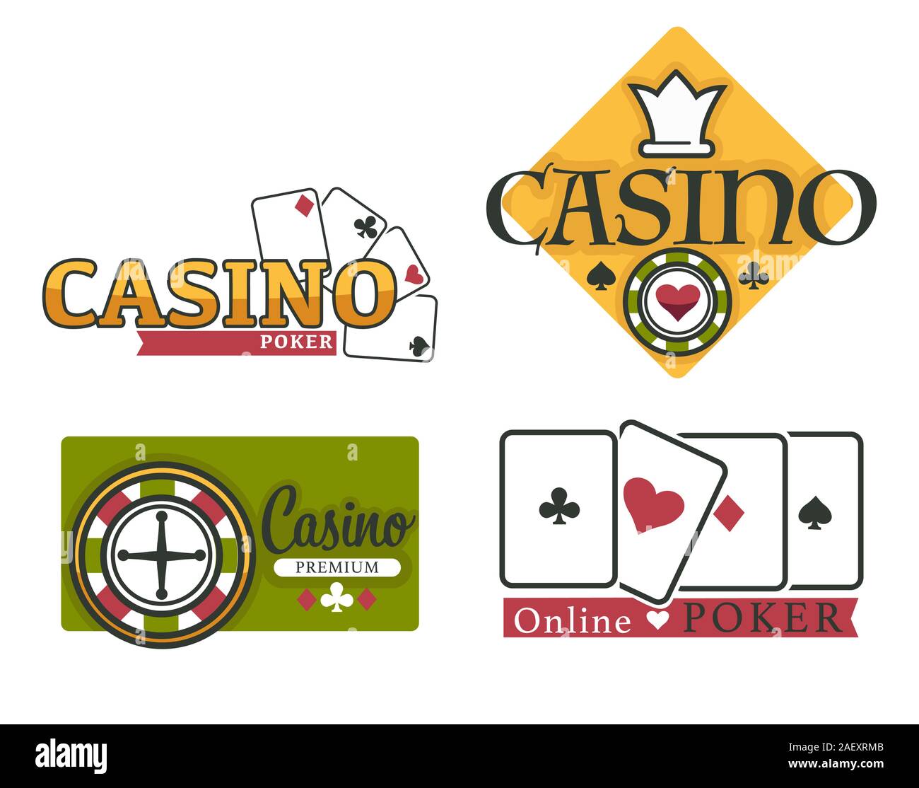 Casino en ligne jeu de cartes avec logo et roulette Illustration de Vecteur