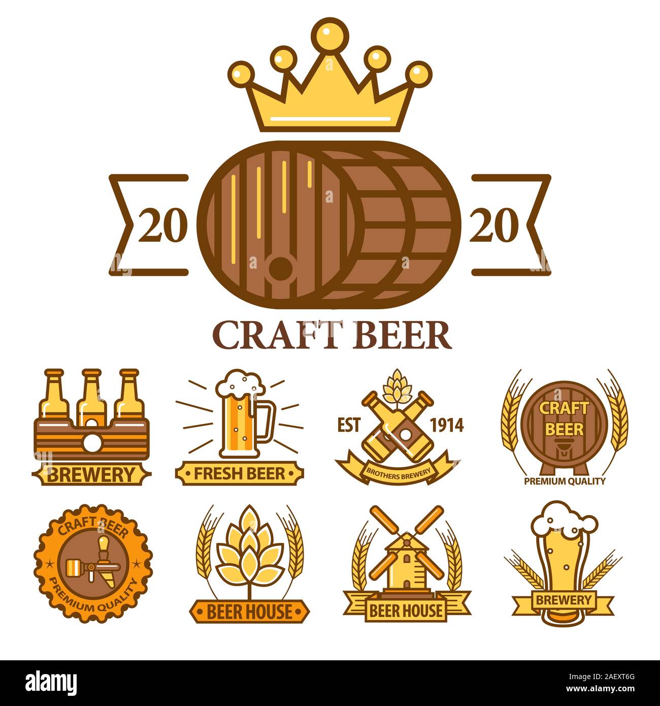 Maison de la bière et de la brasserie artisanale de neuf logo templates Illustration de Vecteur