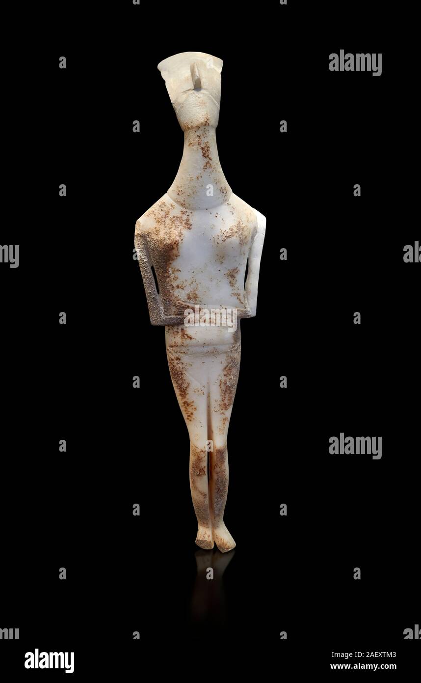 Figurine statue cycladique femelle avec bras croisés du Spedos Dokathismata et type. Au début de la période cycladique II (2800-3200) de l'Amorgos. National Arch Banque D'Images