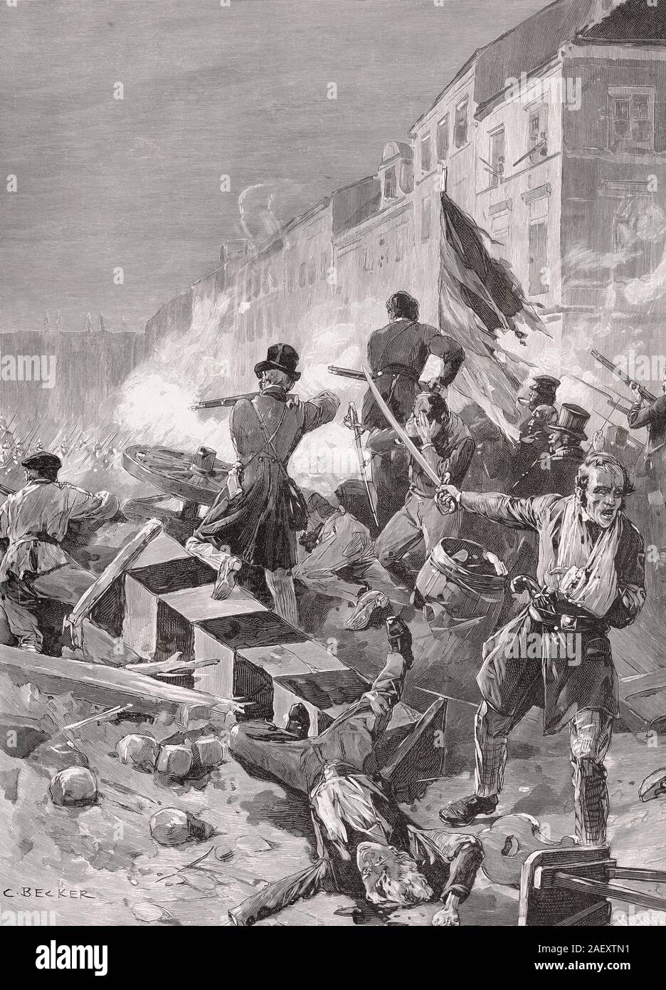 Streetfight à Berlin, révolutions de 1848 Banque D'Images