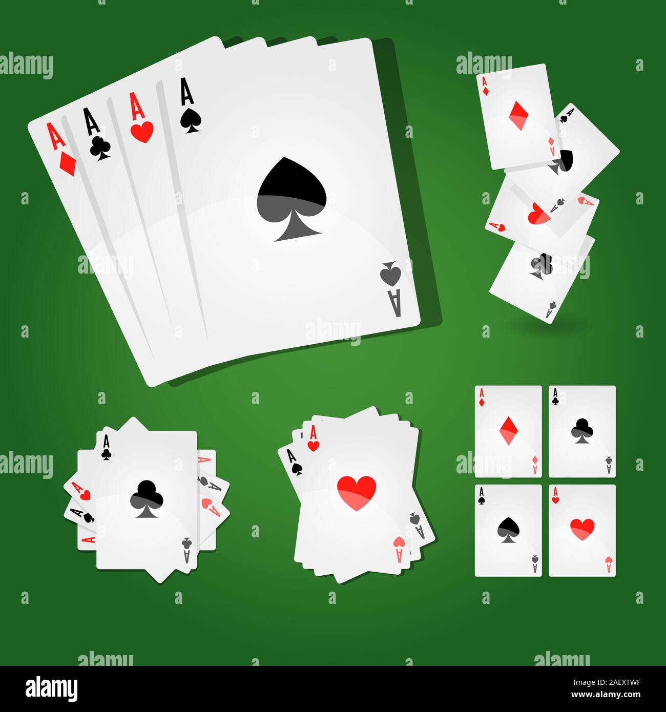 Cartes à jouer avec quatre as et combinaisons standard Illustration de Vecteur