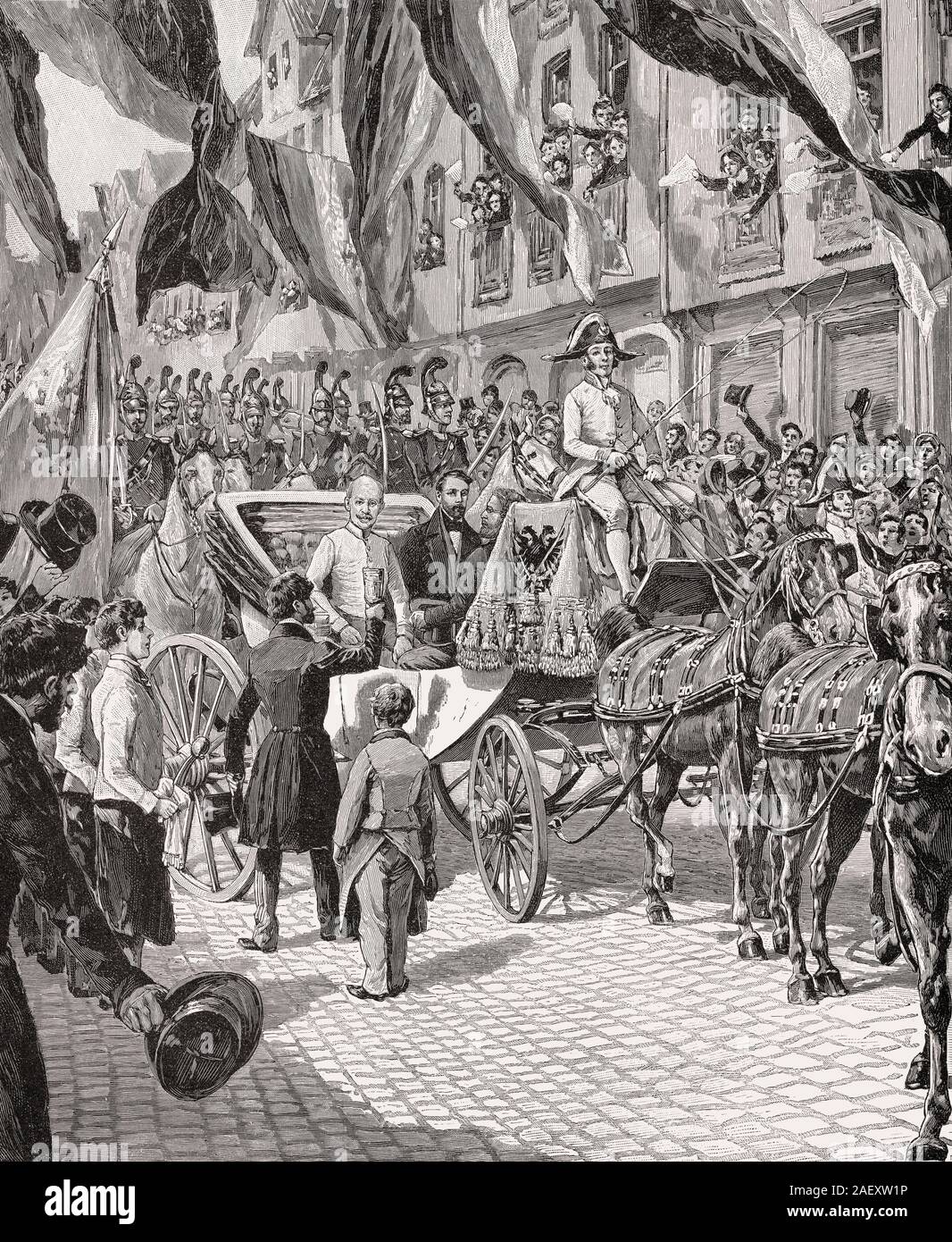 L'arrivée de l'Archiduc Jean d'Autriche, imperial regent, à Francfort, l'Empire allemand pendant les révolutions de 1848 Banque D'Images