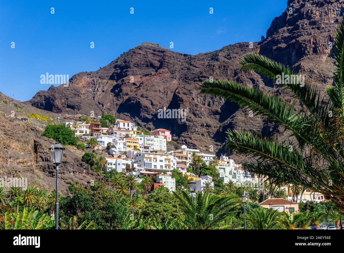 Vue sur le village La Calera dans la Valle Gran Rey de l'île des Canaries La Gomera Banque D'Images