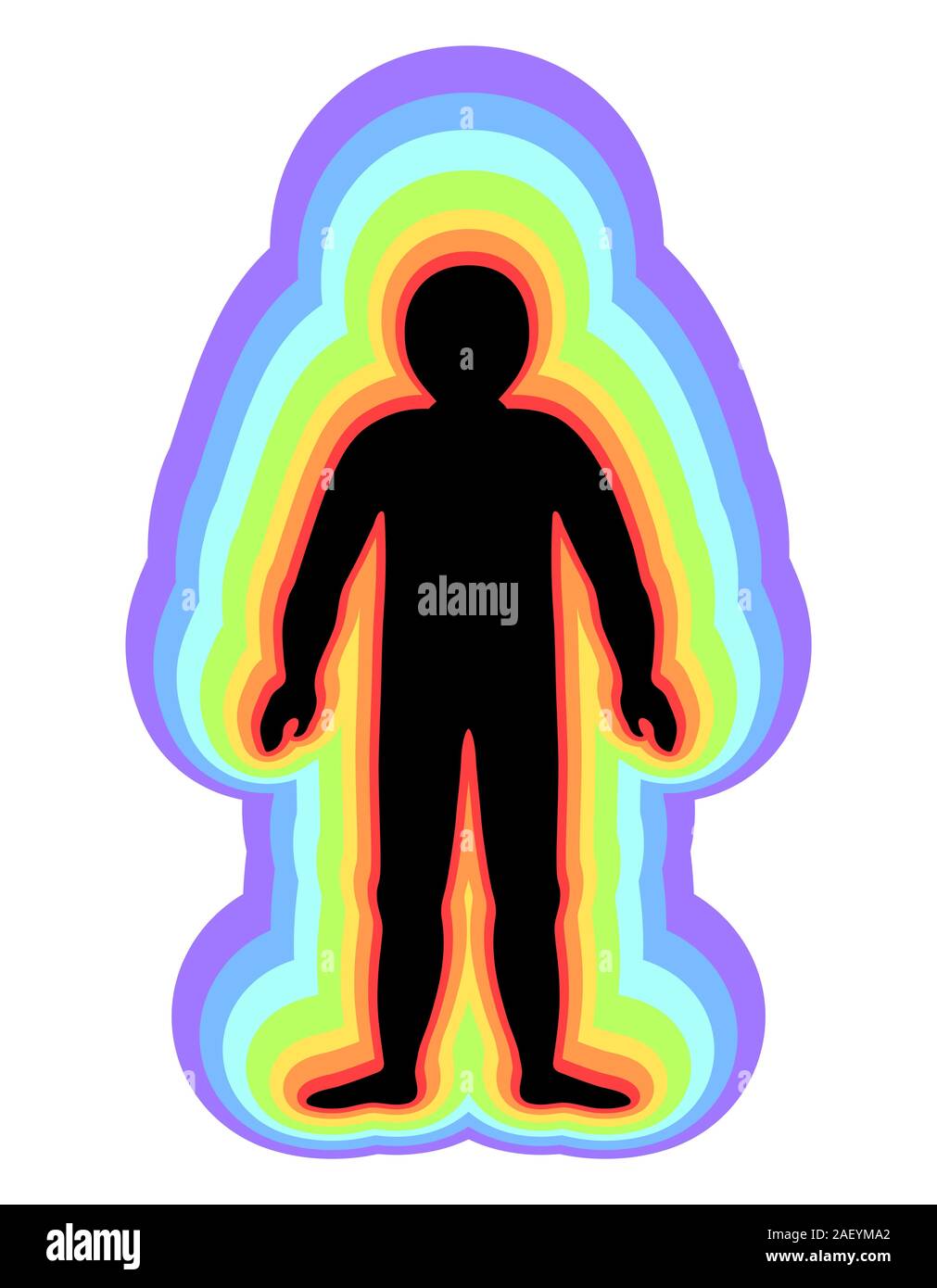 L'aura du corps. Couches de couleur arc-en-ciel marquées du corps masculin. Couche éthérique, émotionnelle, métallique, astrale, céleste et causale. Vecteur .isolé Illustration de Vecteur