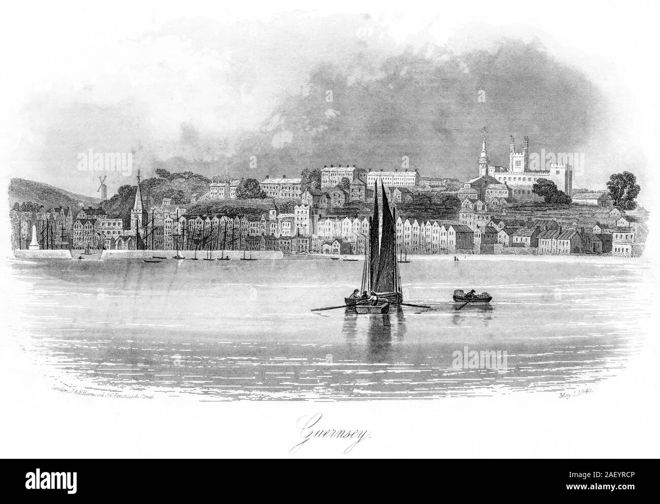 Une gravure de St Peter Port, Guernsey en date du 1er mai 1842 numérisées à haute résolution. Croyait libres de droit. Banque D'Images