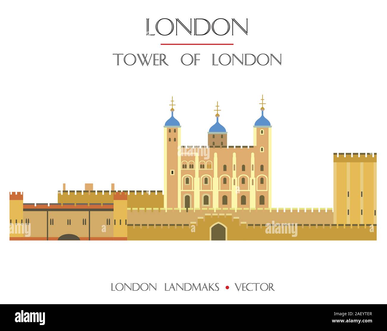 Vecteur coloré Tour de Londres, forteresse célèbre monument de Londres, en Angleterre. Télévision vecteur illustration isolé sur fond blanc. Stock illustratio Illustration de Vecteur