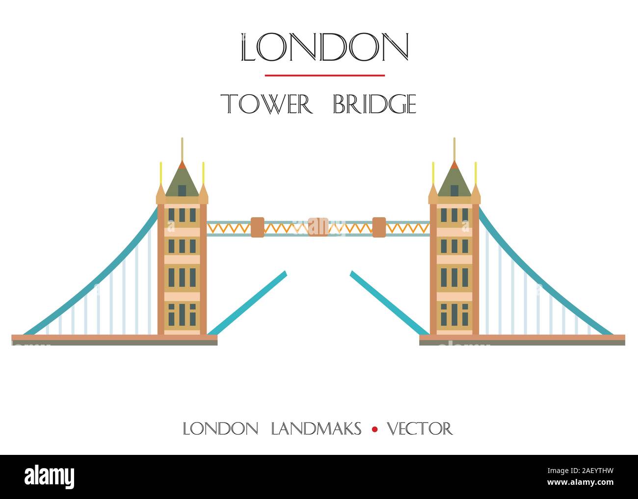 Colorful vector Tower Bridge, célèbre monument de Londres, en Angleterre. Télévision vecteur illustration isolé sur fond blanc. Images Illustrations Illustration de Vecteur