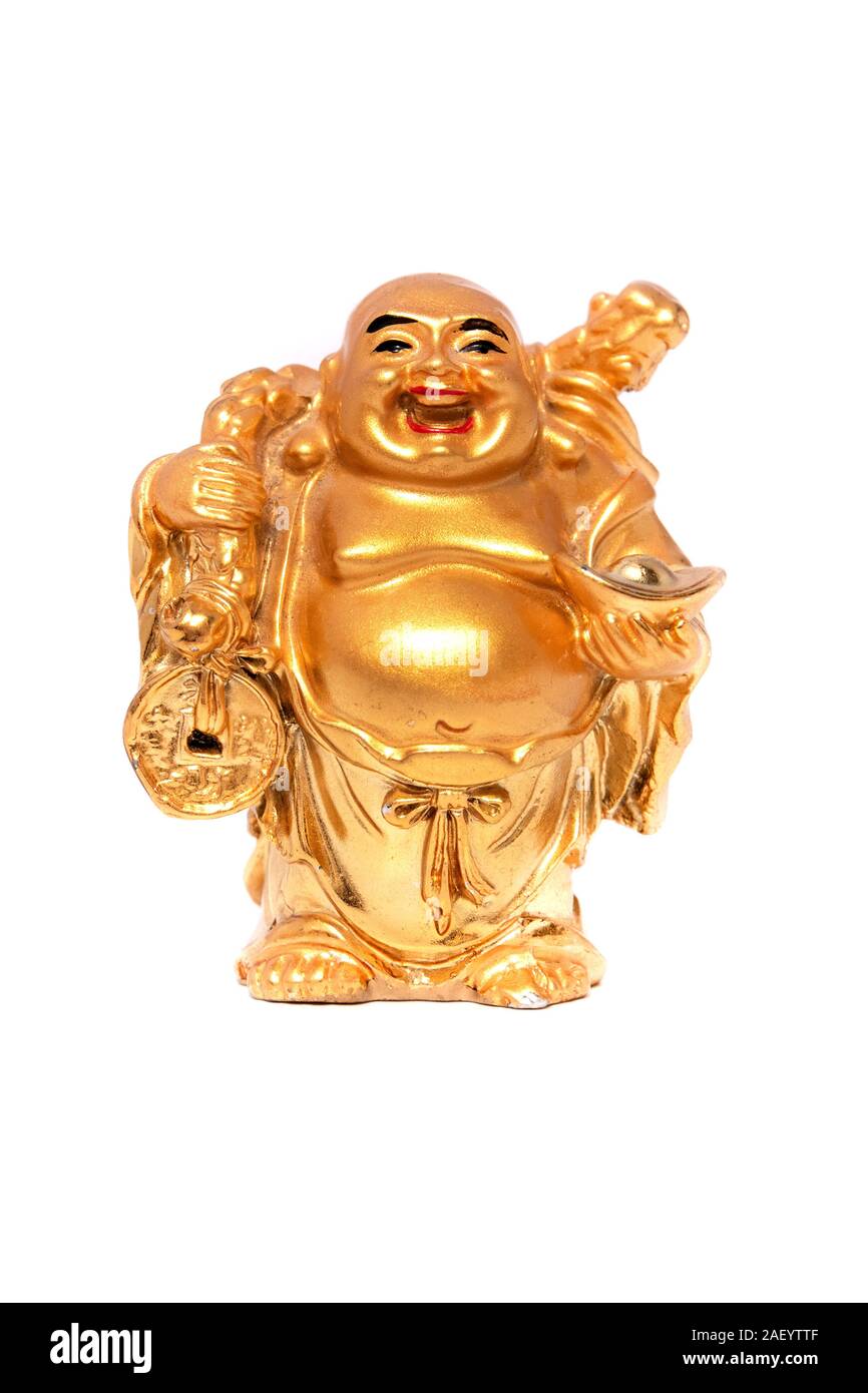 Statue de Budai Luohan aussi appelé le Laughing Buddha on a white background Banque D'Images