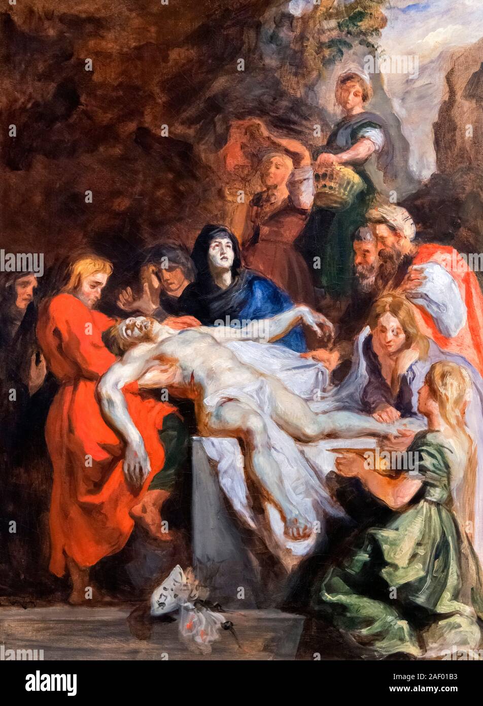 La mise au tombeau (après Peter Paul Rubens) d'Eugène Delacroix (1798-1863), huile sur toile, 1836 Banque D'Images