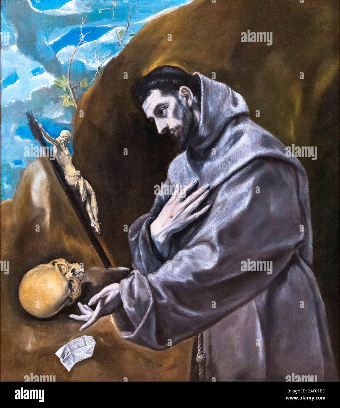 Saint François en prière par El Greco, Domenikos Theotokopoulos (1541-1614), huile sur toile, c.1580-85 Banque D'Images