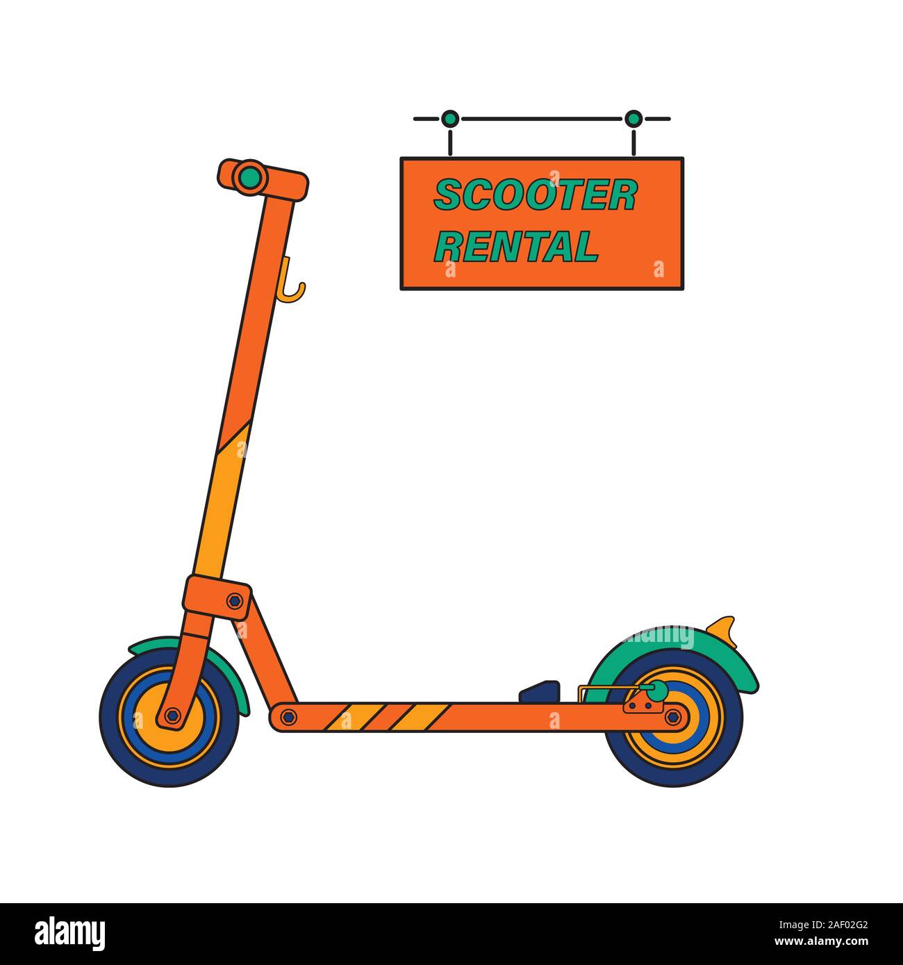 Location de scooter électrique dessiné dans un style plat. Illustration de Vecteur