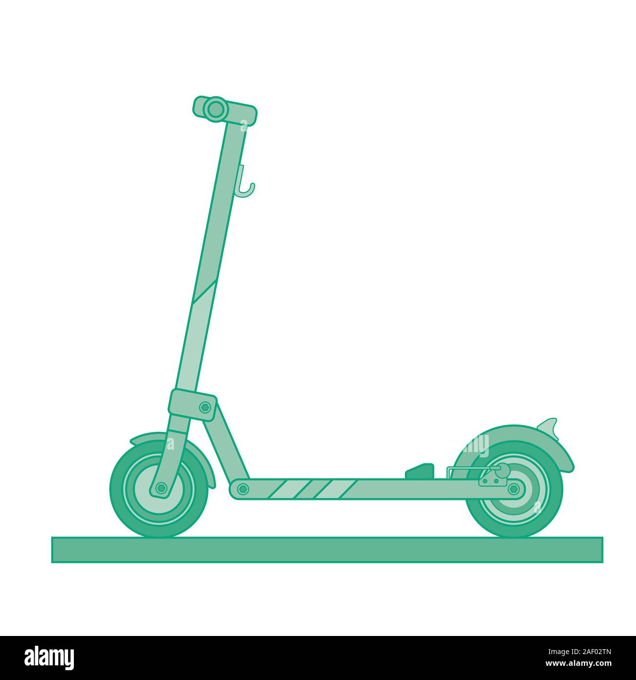 Scooter électrique moderne dessiné dans un style plat peints dans des dégradés de vert Illustration de Vecteur