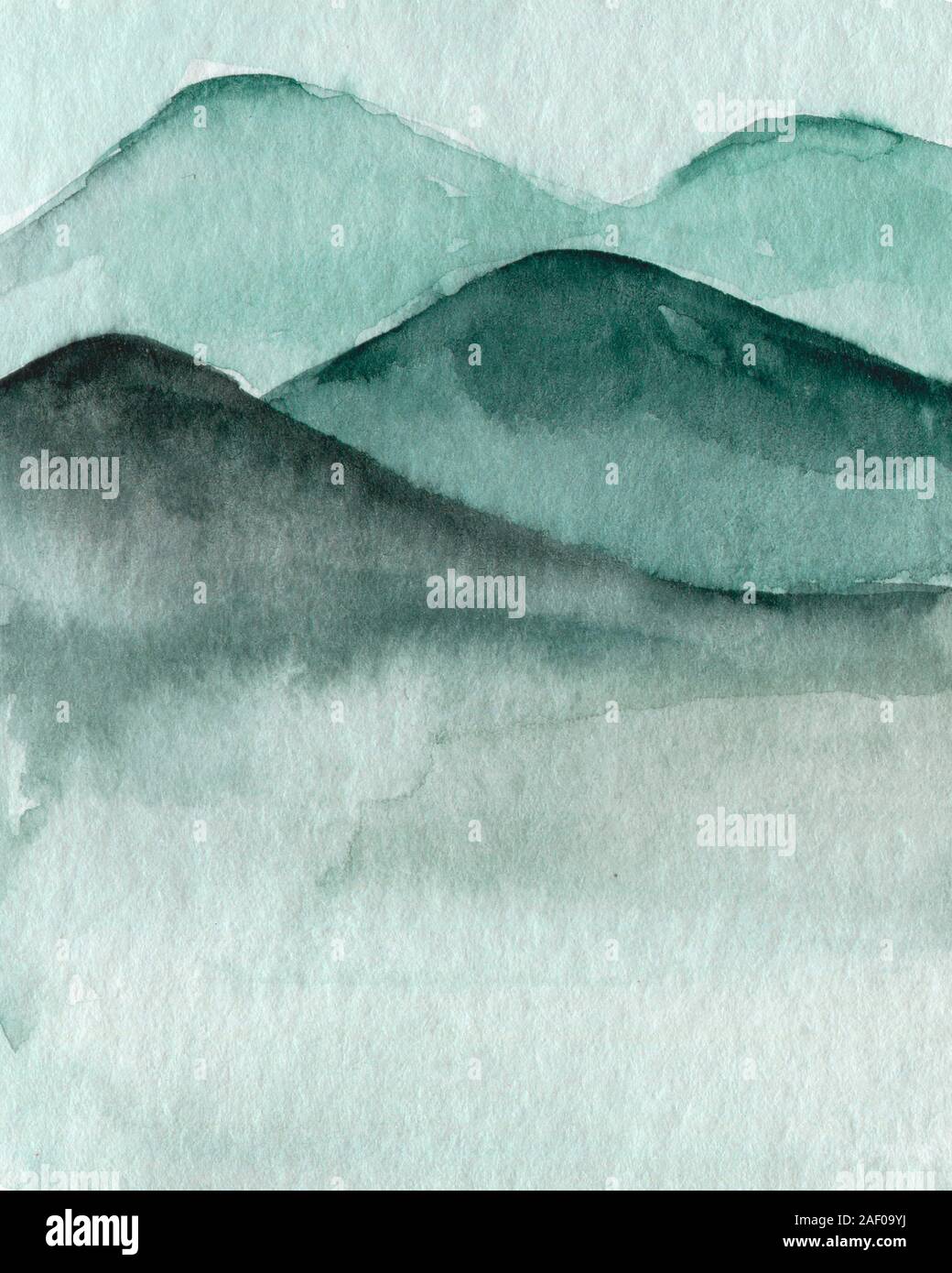 Illustration chinois. Les montagnes dans la brume, graphiques, inkblot photo Banque D'Images