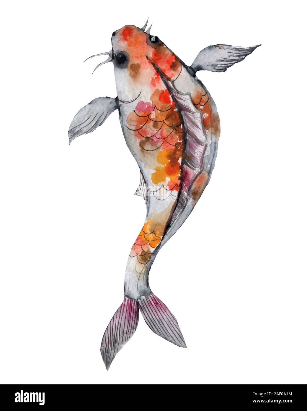 Motif oriental aquarelle avec rainbow les carpes. Seamless texture oriental avec des poissons dessinés à la main et blossom cherry. Fond naturel de l'Asie Banque D'Images