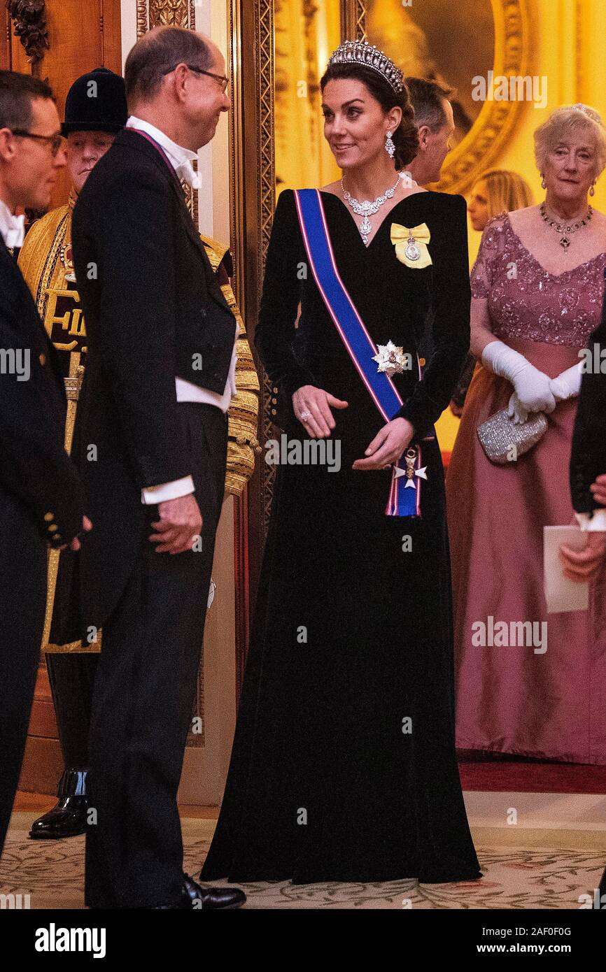 La duchesse de Cambridge lors d'une soirée de réception pour les membres du corps diplomatique au palais de Buckingham à Londres. PA Photo. Photo date : mercredi 11 décembre 2019. Voir PA histoire ROYAL Queen. Crédit photo doit se lire : Victoria Jones/PA Wire Banque D'Images