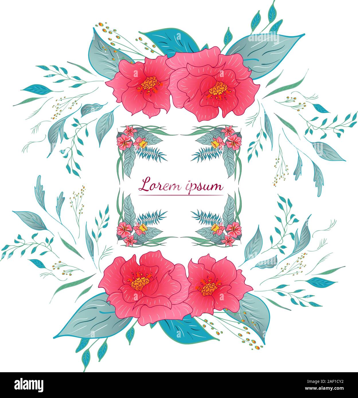 Ensemble de Tropical floral dessiné à la main frames. Illustration du feuillage de la jungle. Jeu Floral. Dessin à la main. Vector collection, isolé. Mariage de source naturelle c Illustration de Vecteur