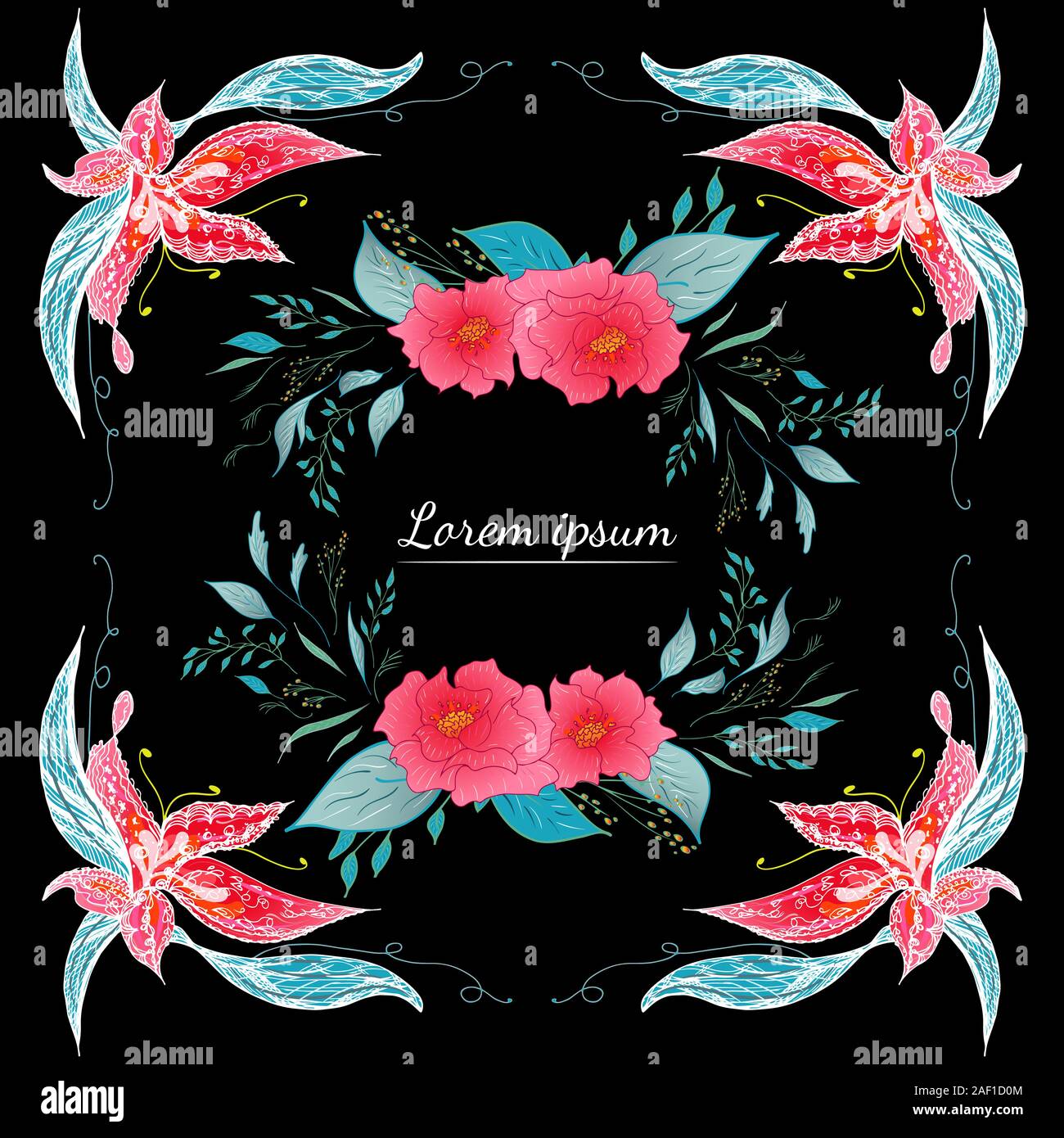 Ensemble de Tropical floral dessiné à la main frames. Illustration du feuillage de la jungle. Jeu Floral. Dessin à la main. Vector collection, isolé. Mariage de source naturelle c Illustration de Vecteur