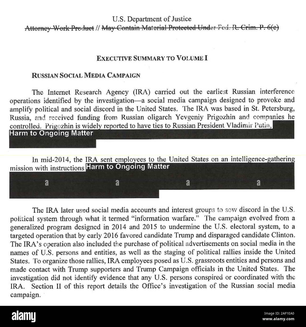 Washington, United States. Dec 12, 2019. Rédigé le sommaire exécutif de l'avocat spécial le rapport de Robert Mueller est publié en format numérique le 18 avril 2019, à Washington, DC Le Procureur Général William Barr a tenu une conférence de presse au Ministère de la Justice à Washington, DC sur le rapport concernant l'ingérence russe dans l'élection de 2016. Credit : UPI/Alamy Live News Banque D'Images