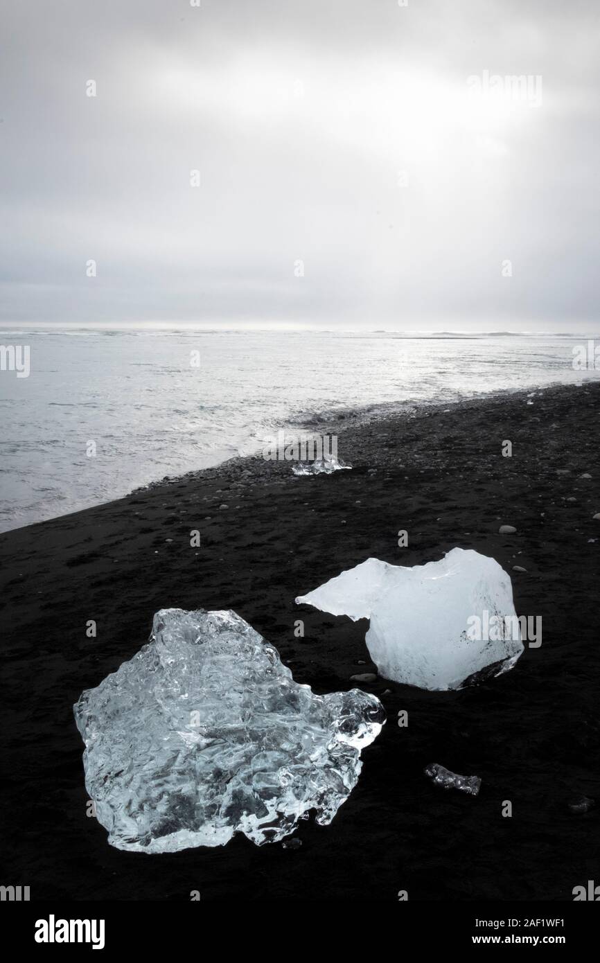Les icebergs, sur la plage, l'Islande, Jökulsárlón Banque D'Images