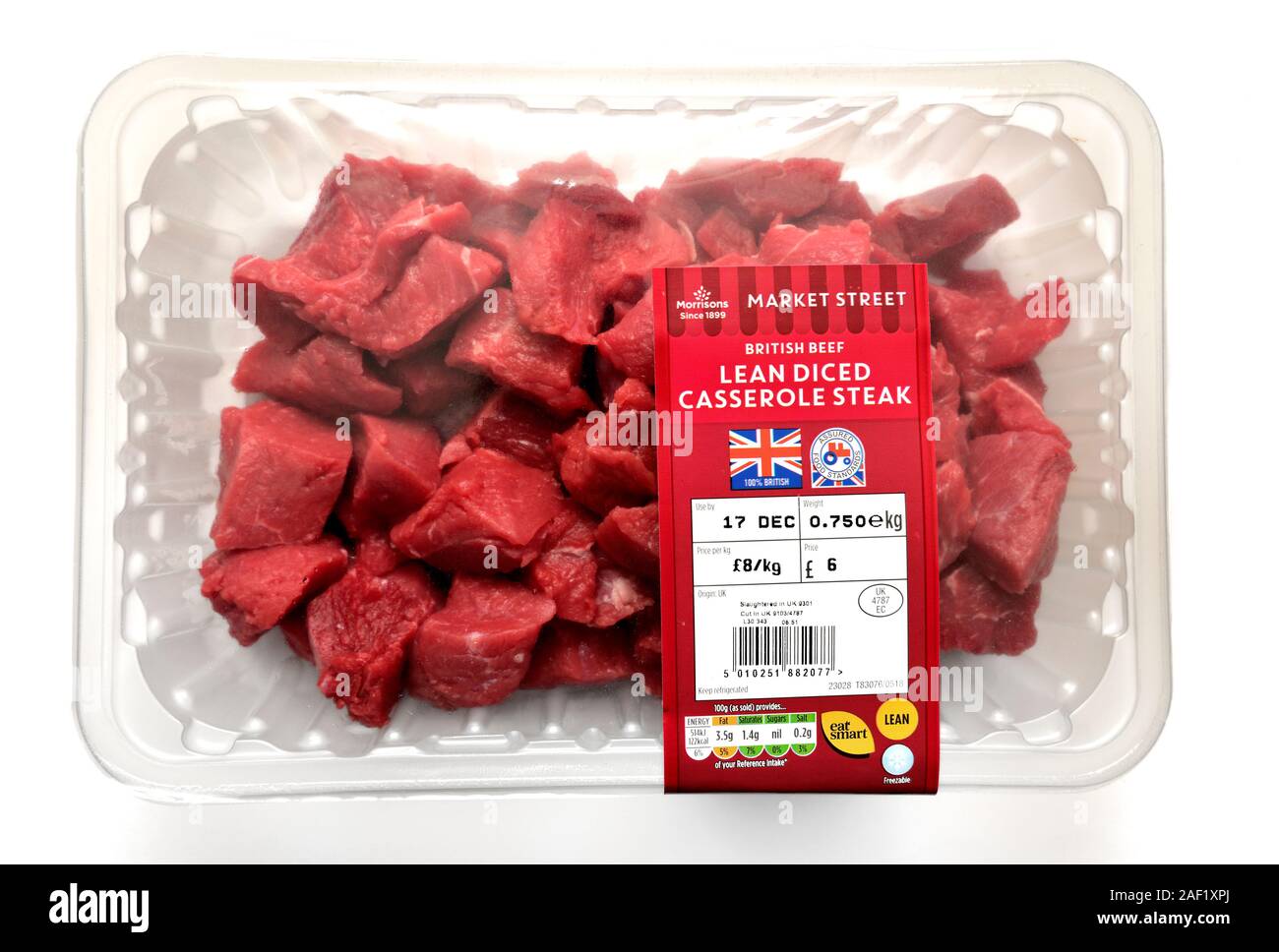 Cocotte steak maigre en dés en plastique,vente au détail,UK Banque D'Images