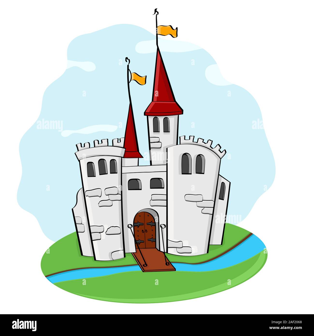 Château médiéval. Couleur Cartoon doodle Illustration de Vecteur