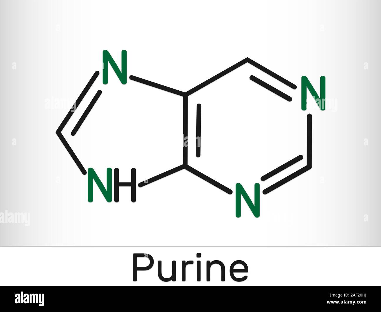 Molécule de la purine, est un composé organique aromatique hétérocyclique. Formule chimique du squelette. Illustration Banque D'Images