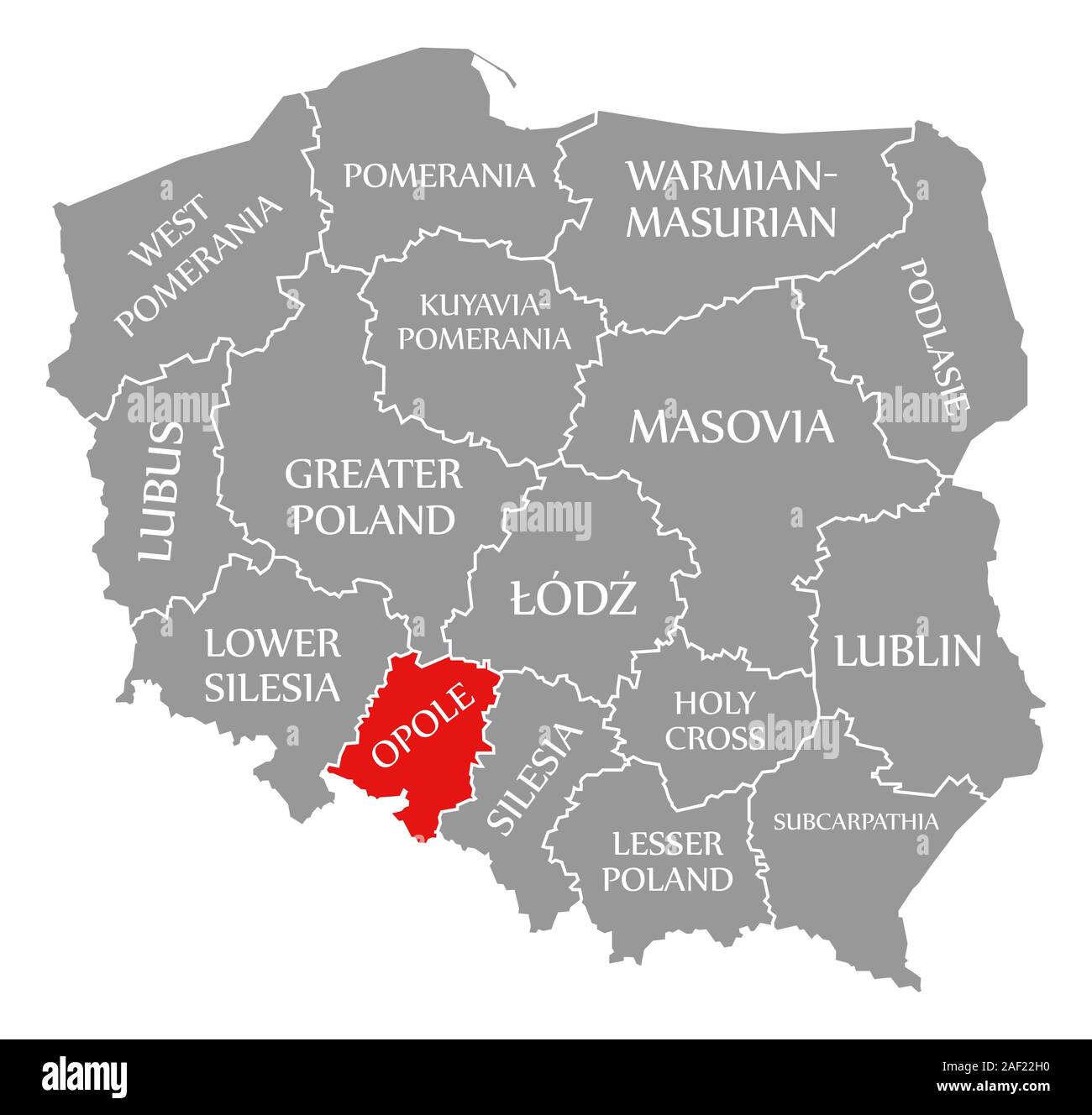 Rouge d'Opole a mis en évidence dans la carte de la Pologne Banque D'Images