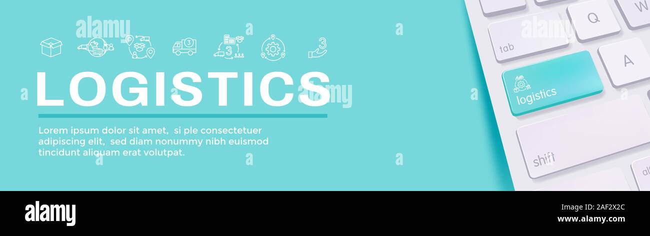 Icon Set logistique et web bannière d'en-tête w bâtiments, de camionnage, d'expédition et les gens fort Illustration de Vecteur