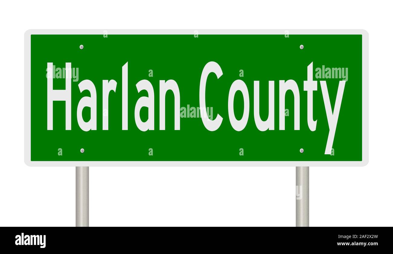 D'un rendu 3d vert panneau routier pour Harlan Comté Banque D'Images