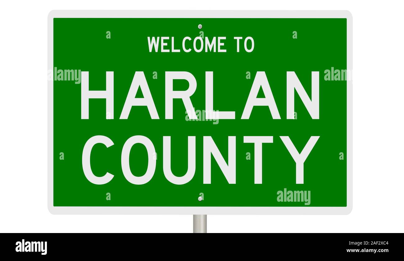 D'un rendu 3d vert panneau routier pour Harlan Comté Banque D'Images