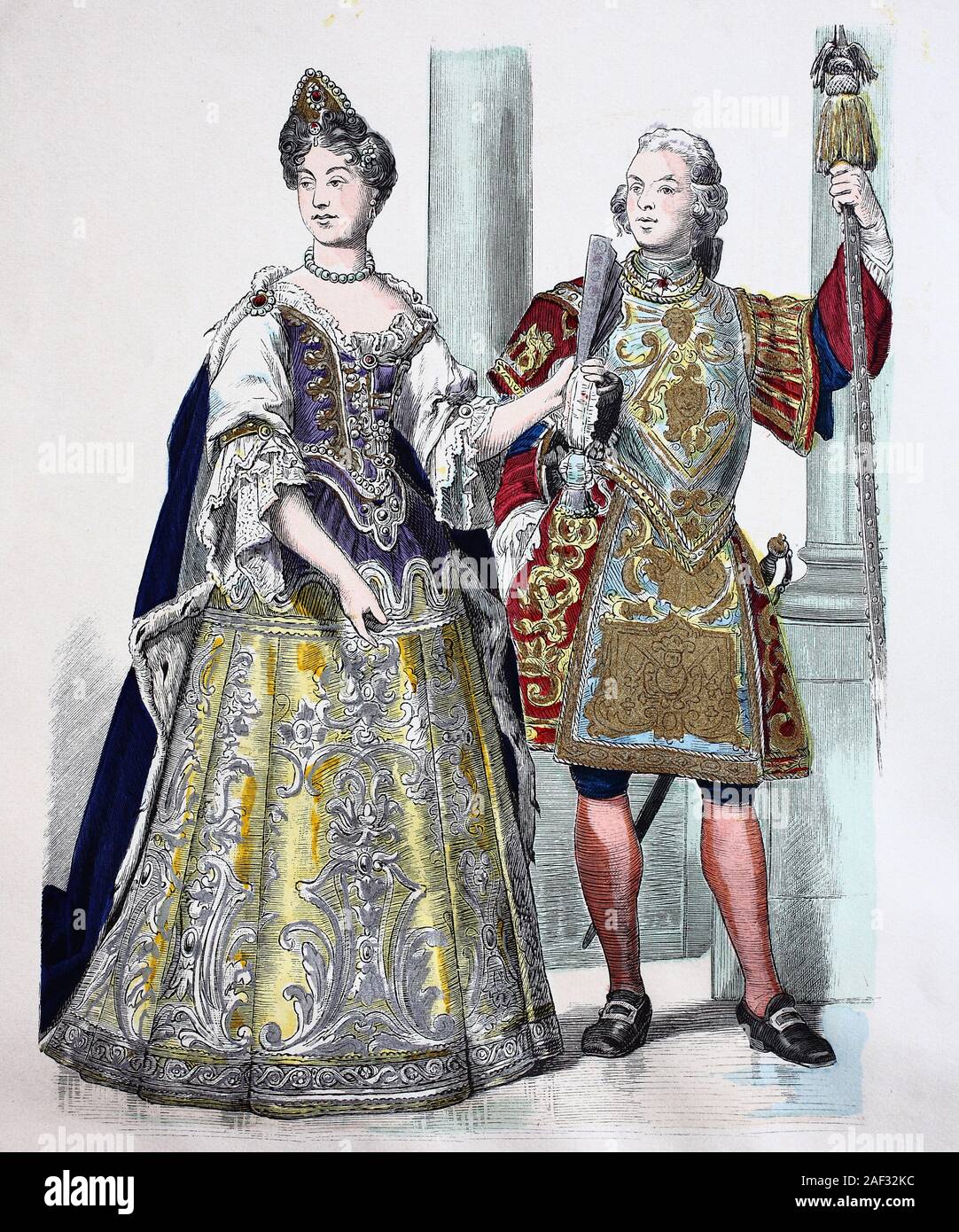 Costume national, des vêtements, de l'histoire des costumes, des vêtements  des Franciose Marie von Bourbon, en 1702 et sous la garde du palais de Louis  XV, France, en 1724, Volkstracht, Kleidung, Geschichte