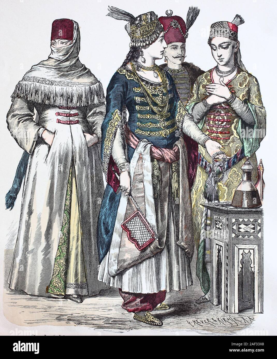 Costume national, des vêtements, de l'histoire du costume, costume de rue,  sultana, Sultan et danseur, Turquie, 18e siècle, Volkstracht, Kleidung,  Geschichte der Kostüme, Straßenkostüm, Sultanin, Sultan und Tänzerin,  Türkei, 18. Jahrhundert Photo