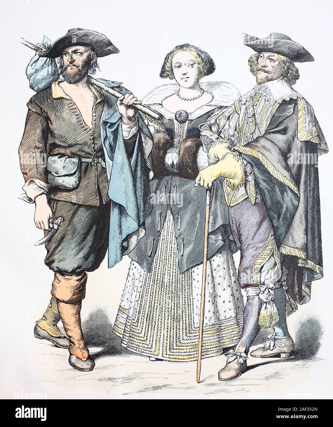 Costume national, des vêtements, de l'histoire des costumes, agriculteur, femme civile et marchand, en France, en 1650, Volkstracht, Kleidung, Geschichte der Kostüme, Bauer, Bürgerfrau Kaufherr und, Frankreich, 1650 Banque D'Images
