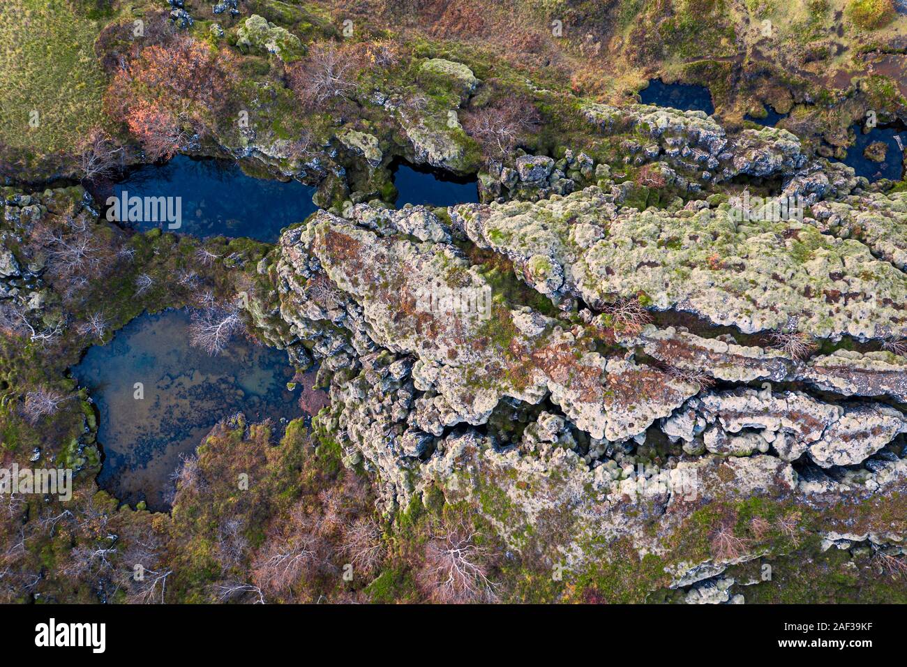 Flosagja-volcanique du rift en fonction le Parc National de Thingvellir, site du patrimoine mondial de l'UNESCO, de l'Islande. Banque D'Images