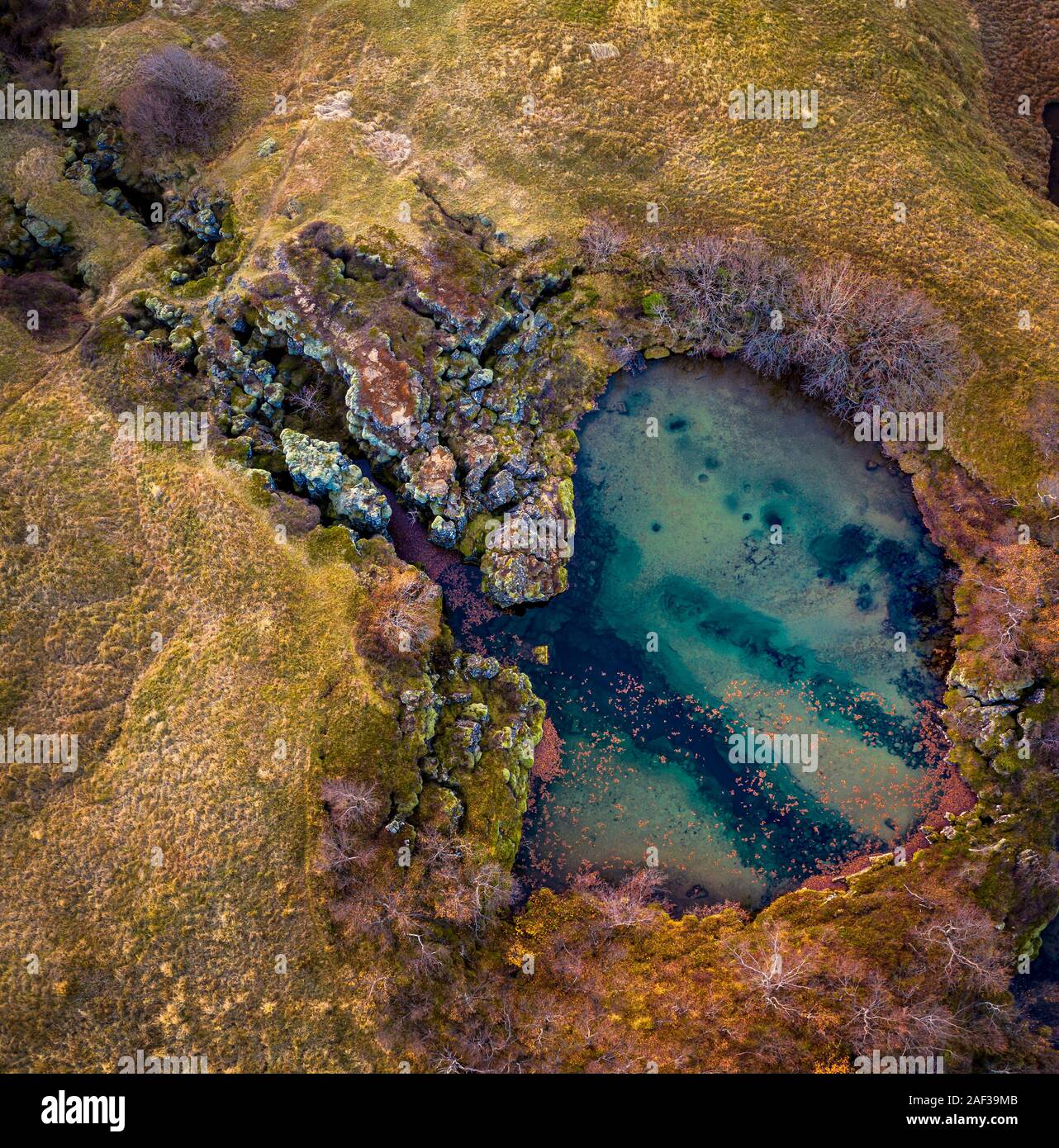 Flosagja-volcanique du rift en fonction le Parc National de Thingvellir, site du patrimoine mondial de l'UNESCO, de l'Islande. Banque D'Images