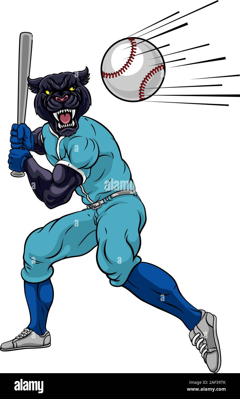 Joueur de baseball Panther Mascot Swinging Bat Illustration de Vecteur