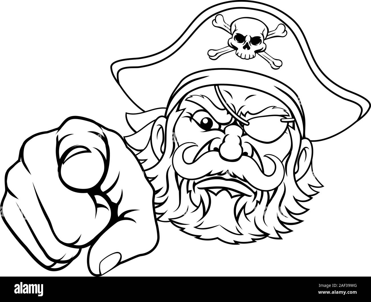 Le capitaine pirate Personnage Mascot Pointing Illustration de Vecteur