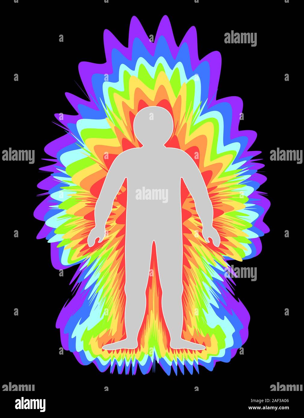 L'aura du corps. Couches de couleur arc-en-ciel marquées du corps masculin. Couche éthérique, émotionnelle, métallique, astrale, céleste et causale. Vecteur .isolé Illustration de Vecteur