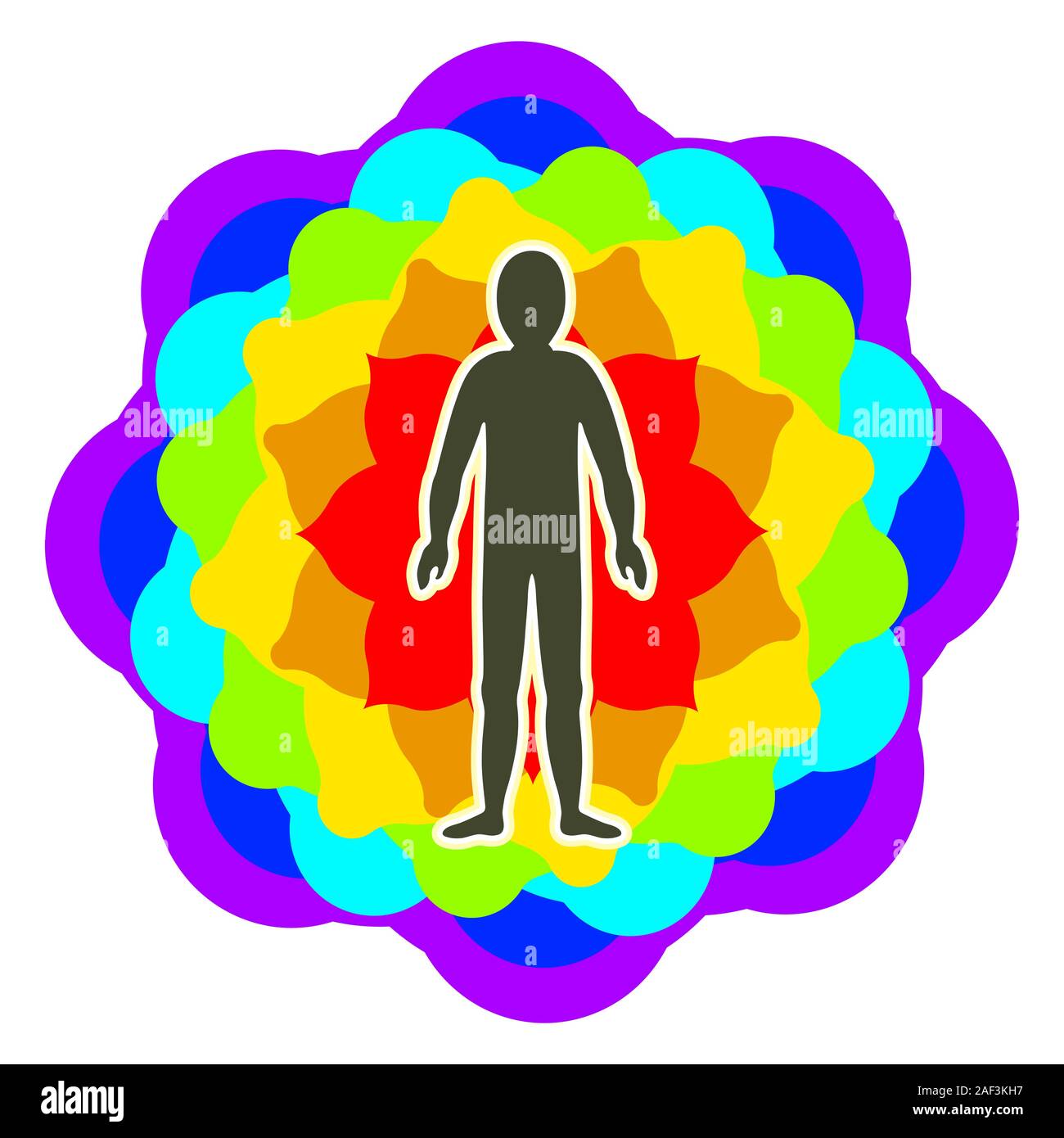 L'aura du corps. Les couches de couleur arc-en-ciel du corps masculin. Éthérique, émotionnel, métalliques, astral, causal et céleste couche. Vecteur isolé Illustration de Vecteur