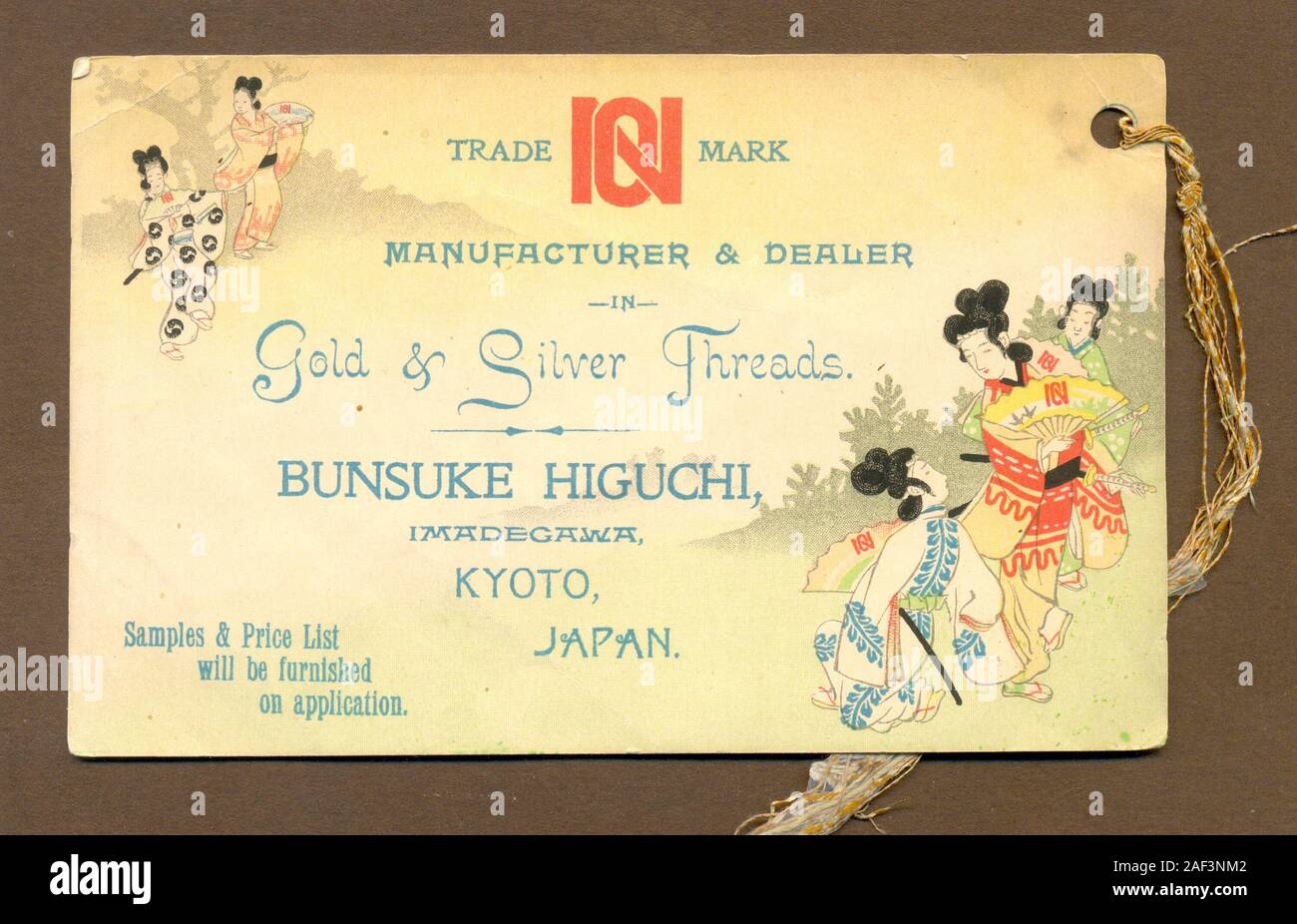 Publicité japonaise pour l'étiquette fabricant et négociant en Or & Argent Threads vers 1906 Banque D'Images