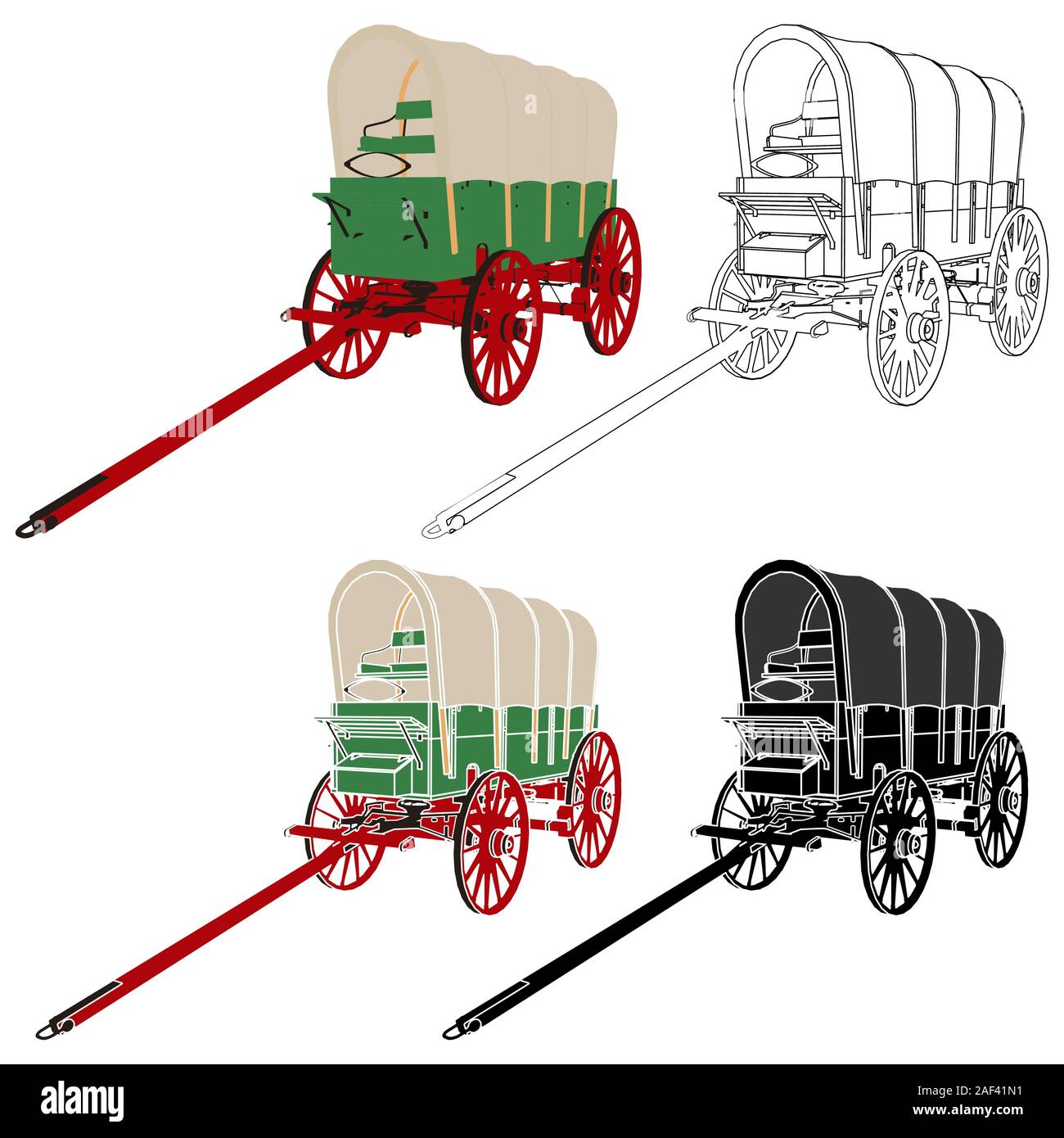 Chuck Wagon. Populaires chariot couvert. Vue en perspective. Illustration de Vecteur